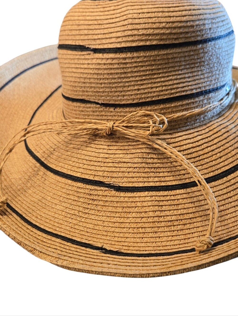 Coolibar Aubrey Wide Brim Straw Sun Hat - Natural with Black Stripes